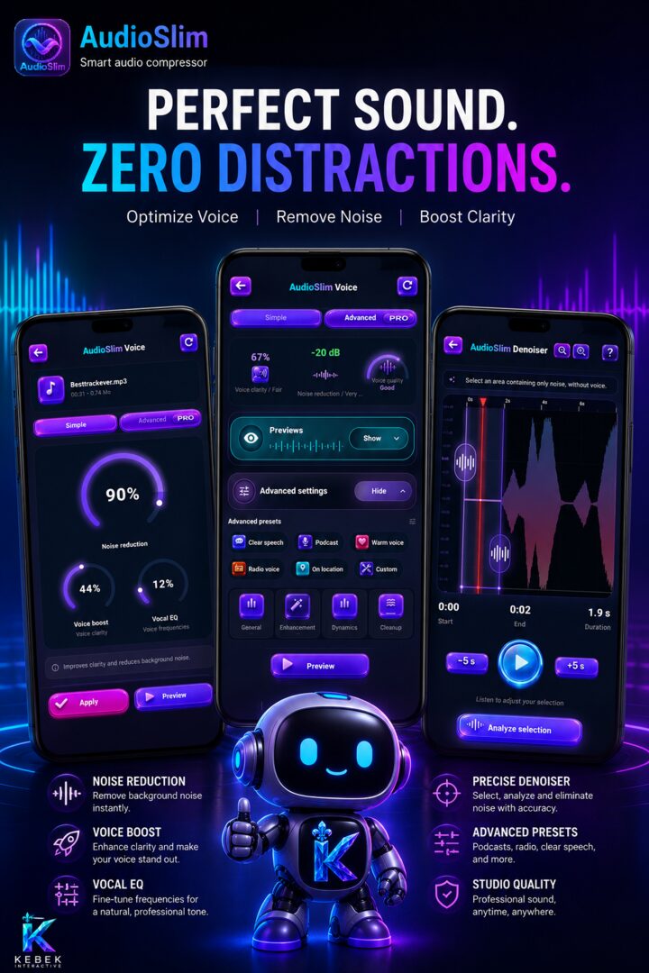 AudioSlim voice optimization and denoise screens